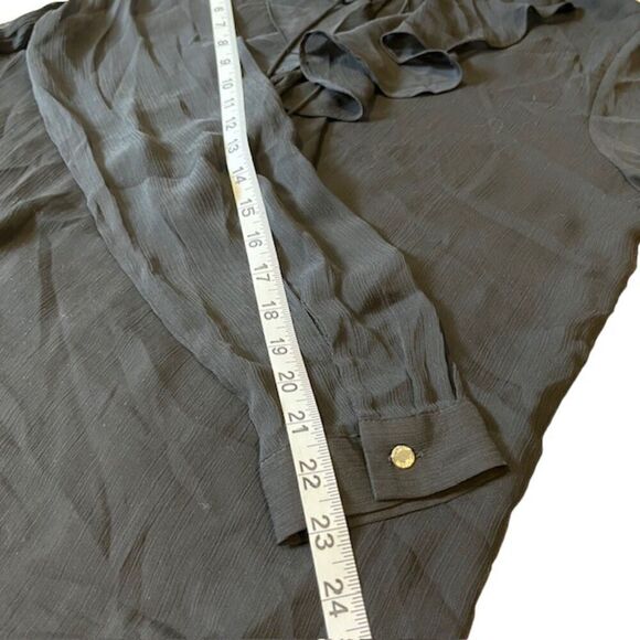 NWOT Tommy Hilfiger Black Ruffle Tie Front Sheer Sleeve Blouse Size Medium - Picture 8 of 9